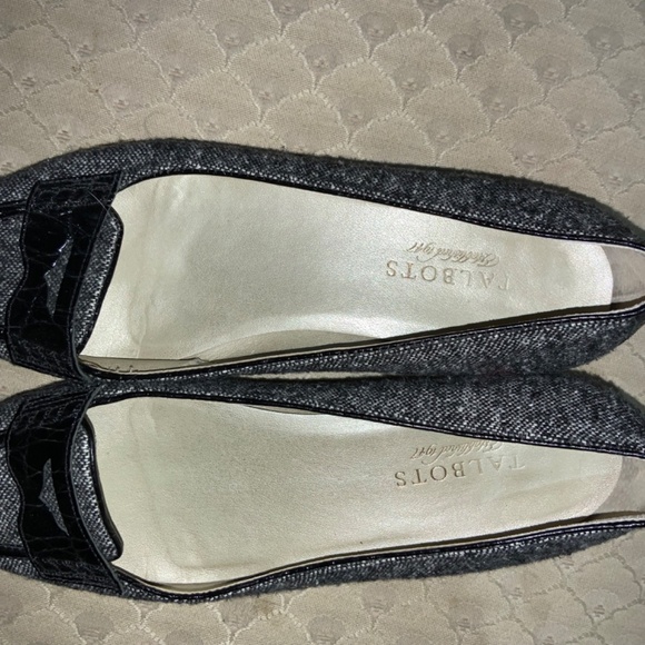 Talbots Ballet Flats Loafers Shoes Size 8.5B Black White tweed leather sole - Picture 6 of 8
